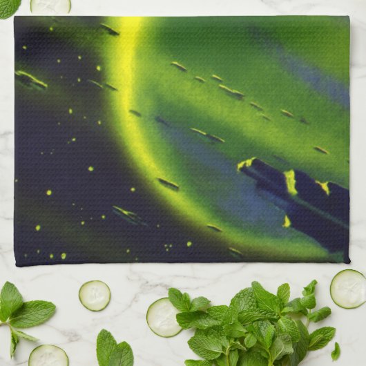  wetenschap Fiction Green Planet w Spaceship Theedoek (Gevouwen)