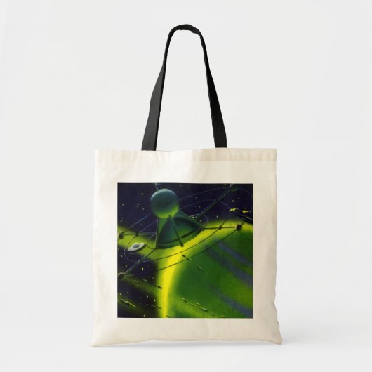 wetenschap Fiction Green Planet w Spaceship Tote Bag (Voorkant)