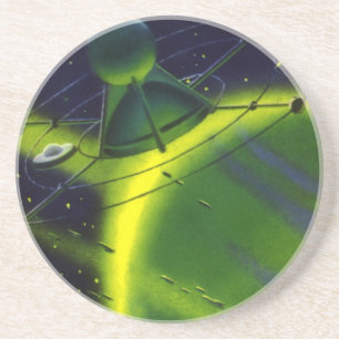 wetenschap Fiction Green Planet w Spaceship Zandsteen Onderzetter