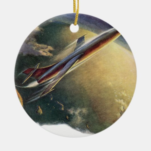 wetenschap Fiction Spaceship Airplane Earth Keramisch Ornament (Voorkant)