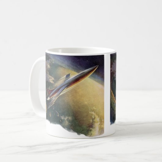  wetenschap Fiction Spaceship Airplane Earth Koffiemok (Voorkant links)