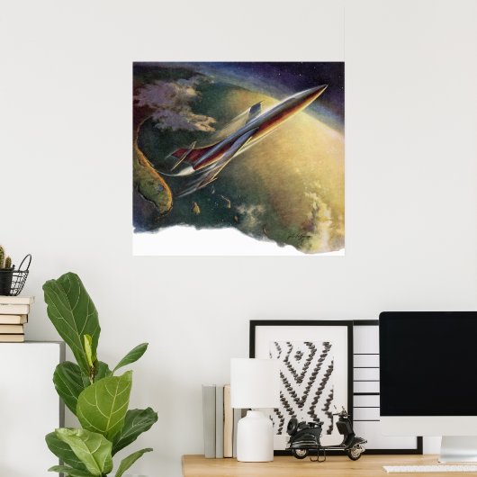  wetenschap Fiction Spaceship Airplane Earth Poster (Thuiskantoor)