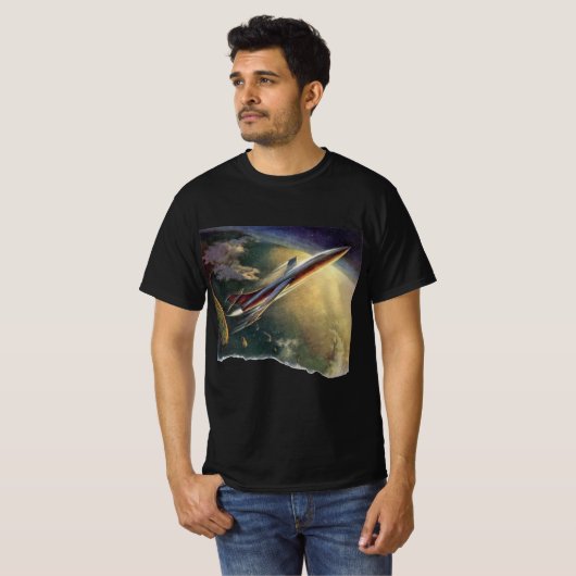  wetenschap Fiction Spaceship Airplane Earth T-shirt (Voorkant volledig)