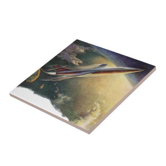  wetenschap Fiction Spaceship Airplane Earth Tegeltje (Zijkant)