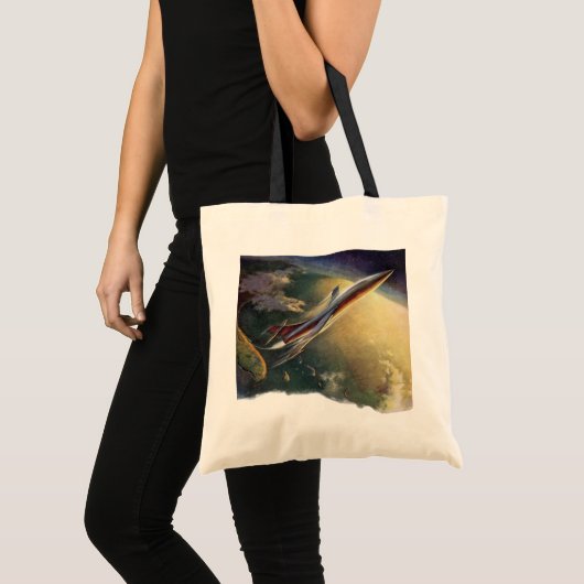 wetenschap Fiction Spaceship Airplane Earth Tote Bag (Voorkant (product))