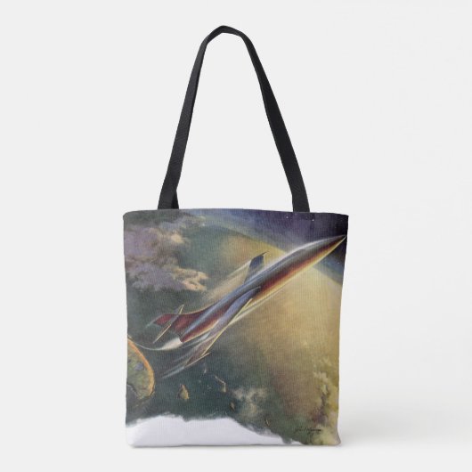 wetenschap Fiction Spaceship Airplane Earth Tote Bag (Achterkant)