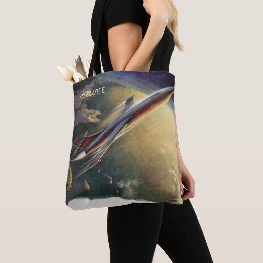  wetenschap Fiction Spaceship Airplane Earth Tote Bag (Dichtbij)