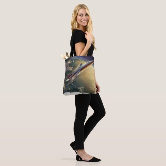  wetenschap Fiction Spaceship Airplane Earth Tote Bag (Op model)