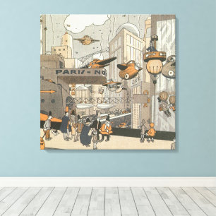 Wetenschap Fiction Urban Paris, Steam Punk Canvas Afdruk