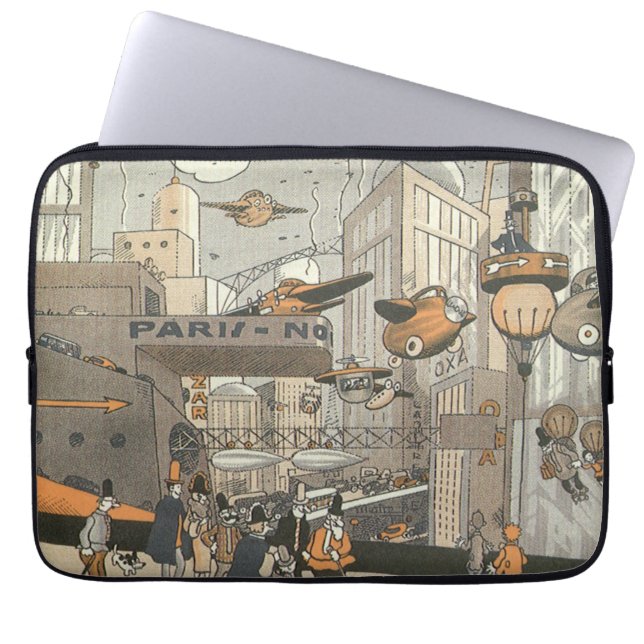  Wetenschap Fiction Urban Paris, Steam Punk Laptop Sleeve (Voorkant)
