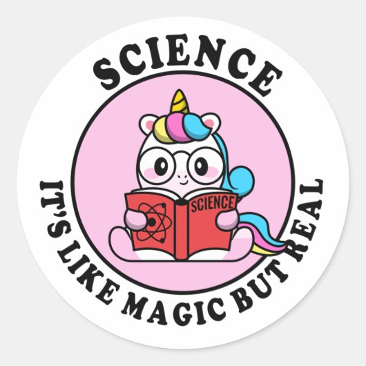 Wetenschap, het is als magie maar dan echt ronde sticker (Voorkant)