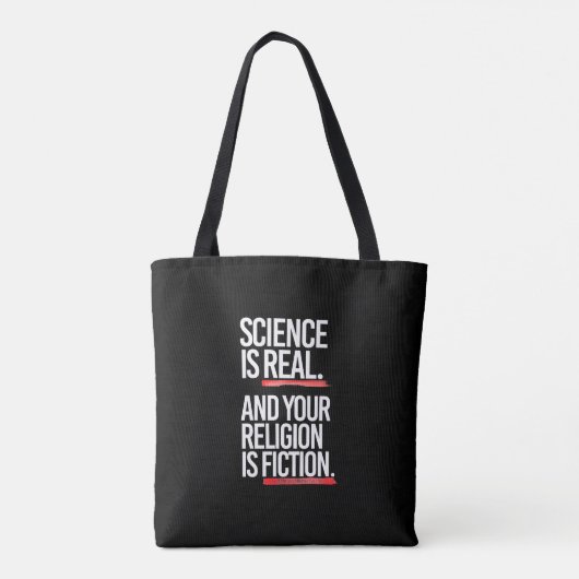 Wetenschap is echt en je religie is fictie tote bag (Achterkant)
