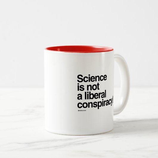 Wetenschap is geen liberale samenzwering tweekleurige koffiemok (Voorkant rechts)