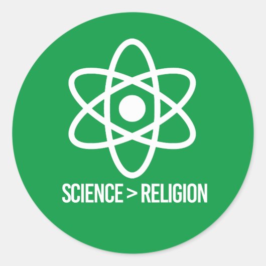Wetenschap is groter dan religie ronde sticker (Voorkant)