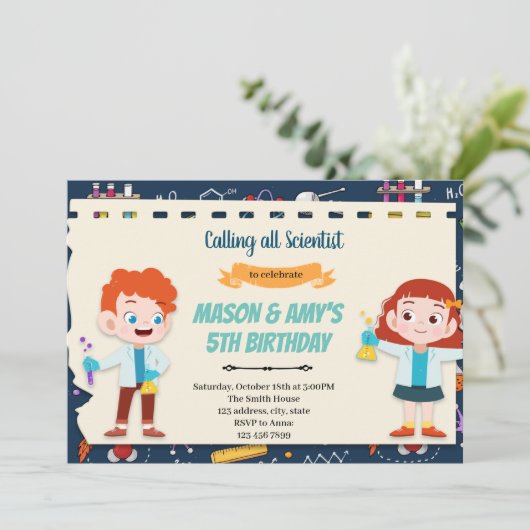 Wetenschap kind gezamenlijk feest kaart (Staand voorkant)