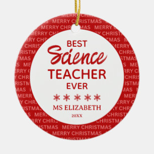Wetenschap Leraar Typografie Kerst Rood Keramisch Ornament
