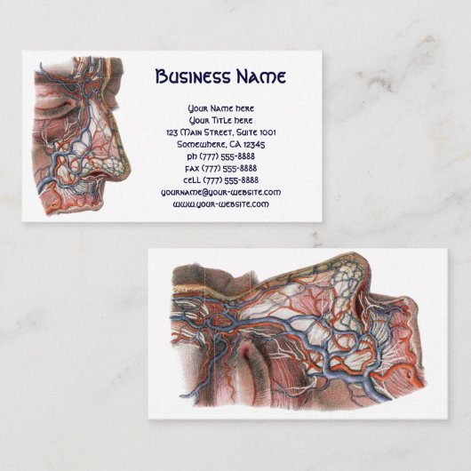 wetenschap menselijke anatomie, gezicht met neus visitekaartje (Voorkant / Achterkant)