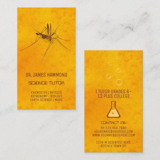 Wetenschap Privé Tutor Mosquito in Amber Fossil Visitekaartje (Voorkant / Achterkant)