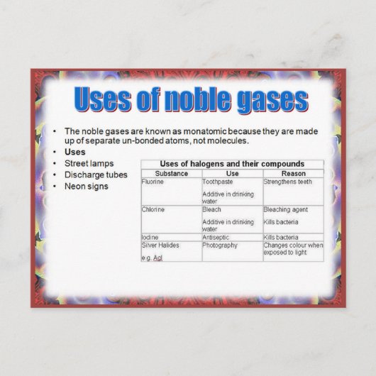 Wetenschap, Reactiviteit, gebruik van edelgassen Briefkaart (Voorkant)