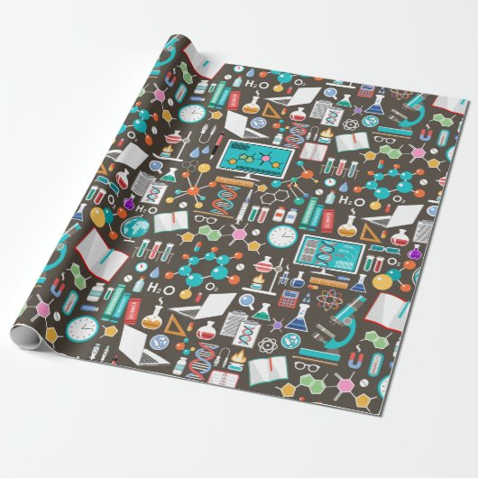 Wetenschap / scheikunde patroon cadeaupapier (Uitgerold)