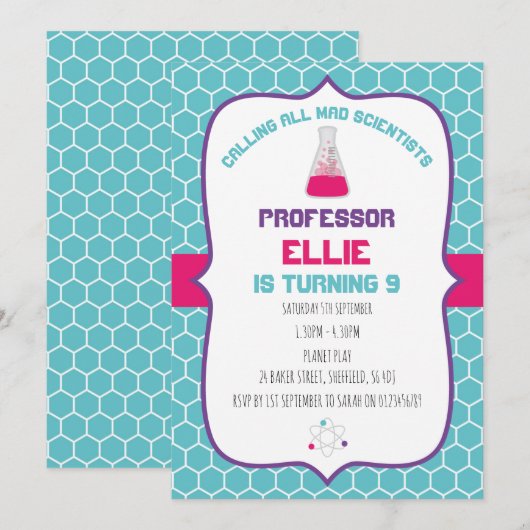 Wetenschap thema Uitnodiging verjaardagsfeestje (Voorkant / Achterkant)