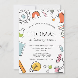 Wetenschap Verjaardagsfeest uitnodiging · Mad Scie