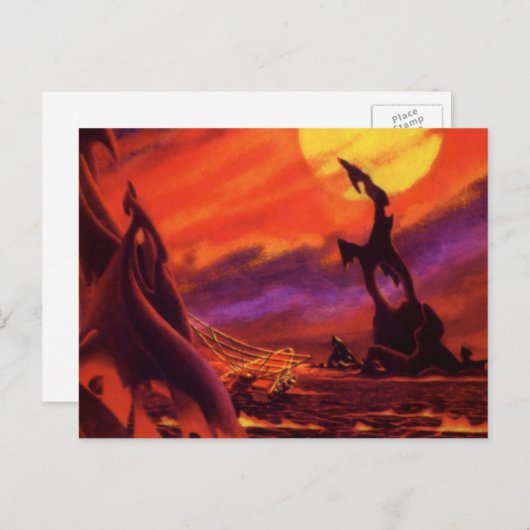 wetenschap - vulkaanplant met rode lava briefkaart (Voorkant / Achterkant)