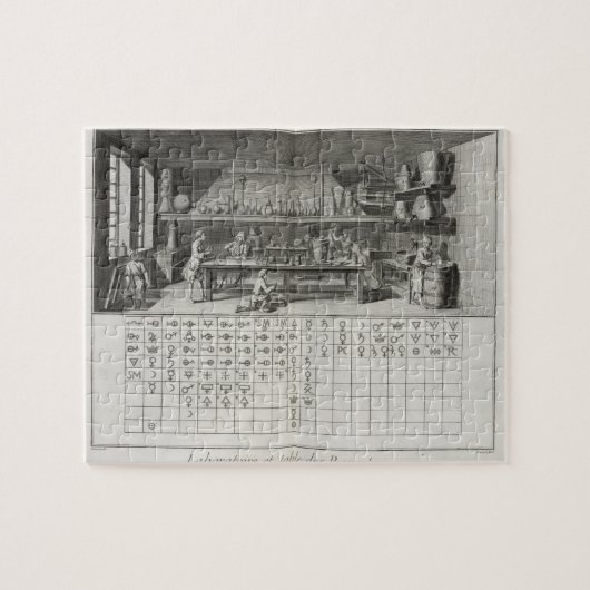 Wetenschappelijk laboratorium en tabel van chemisc legpuzzel (Horizontaal)