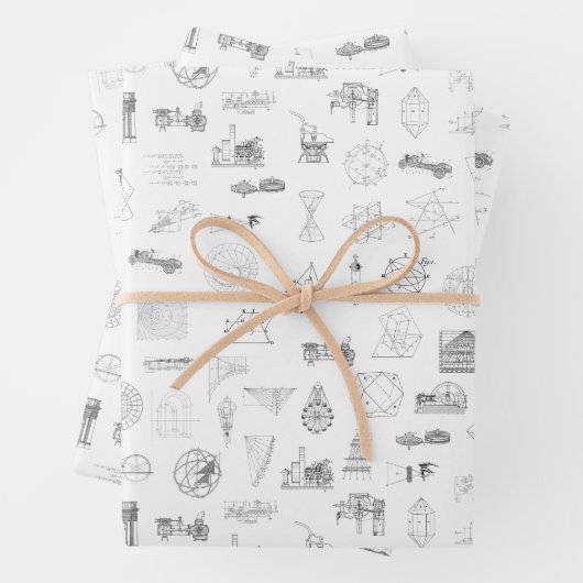  wetenschappelijke illustraties Zwart wit patroon Inpakpapier Vel (In situ)