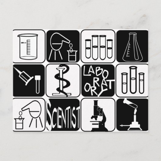 WETENSCHAPPELIJKE SYMBOLEN EN TOOLS VAN LABORATORI BRIEFKAART (Voorkant)
