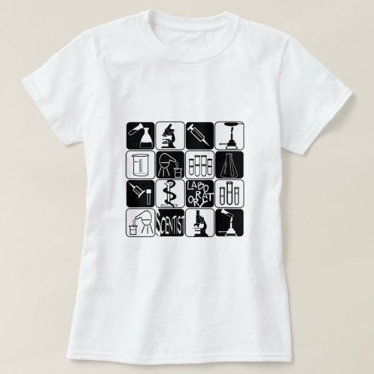 WETENSCHAPPELIJKE SYMBOLEN EN TOOLS VAN LABORATORI T-SHIRT (Design voorkant)