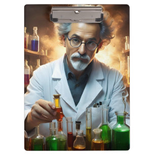 Wetenschapper in een laboratorium die drankjes men klembord