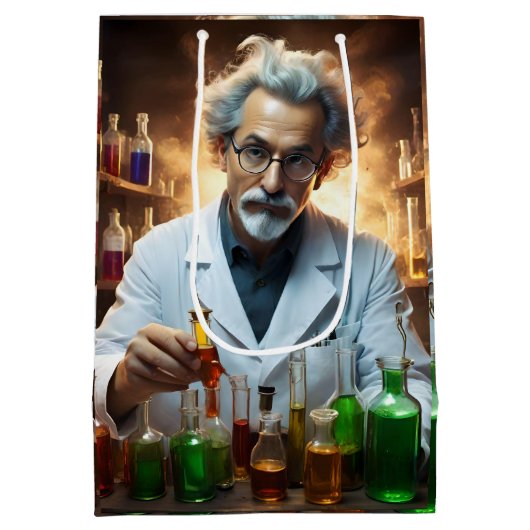 Wetenschapper in een laboratorium die drankjes men medium cadeauzakje (Achterkant)