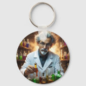 Wetenschapper in een laboratorium die drankjes men sleutelhanger (Achterkant)