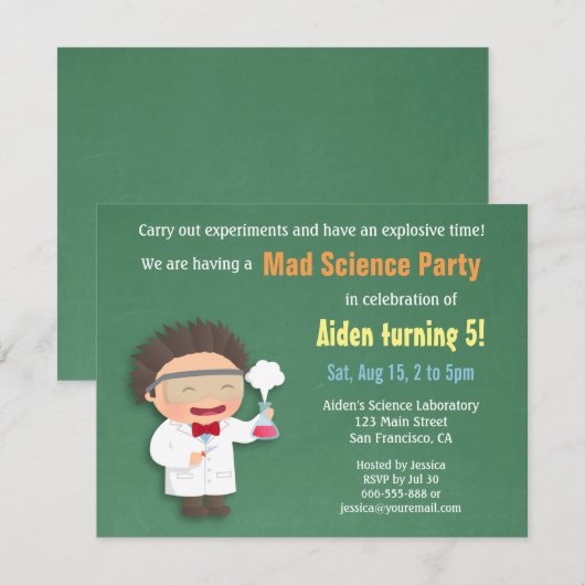 Wetenschapper Mad Science verjaardagsfeestje uitno Kaart (Voorkant / Achterkant)