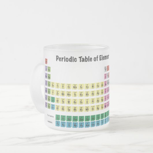 Wetenschapper met beker en periodiek systeem matglas koffiemok (Voorkant links)