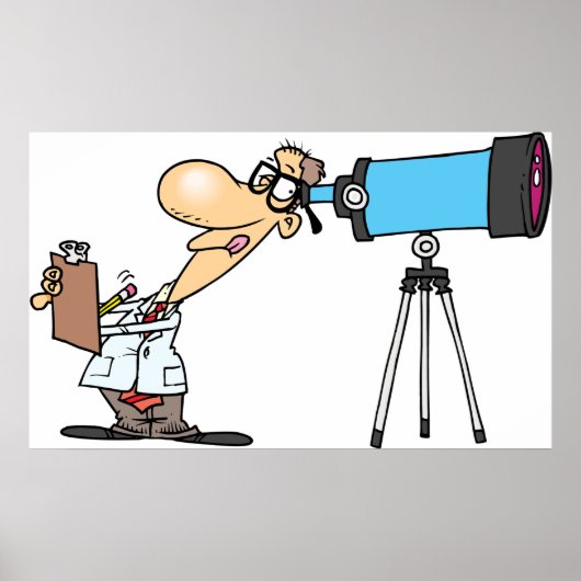 Wetenschapper met Telescope Astronomy Science Humo Poster (Voorkant)