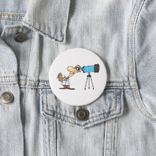 Wetenschapper met Telescope Astronomy Science Humo Ronde Button 7,6 Cm