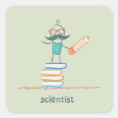 Wetenschapper Staand Op Boeken Vierkante Sticker (Voorkant)
