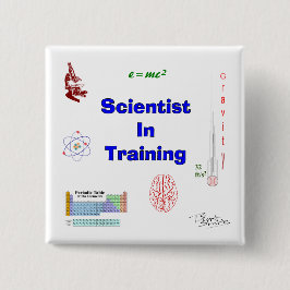 Wetenschappers in opleiding vierkante button 5,1 cm