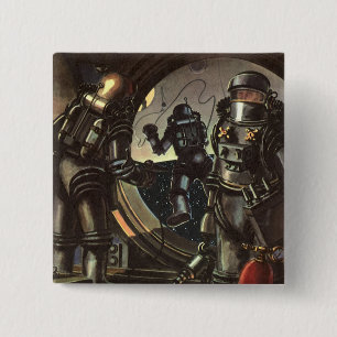 wetenschapscentra op een ruimteruil vierkante button 5,1 cm