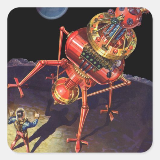 wetenschapscentrum met Alien Robot Vierkante Sticker (Voorkant)