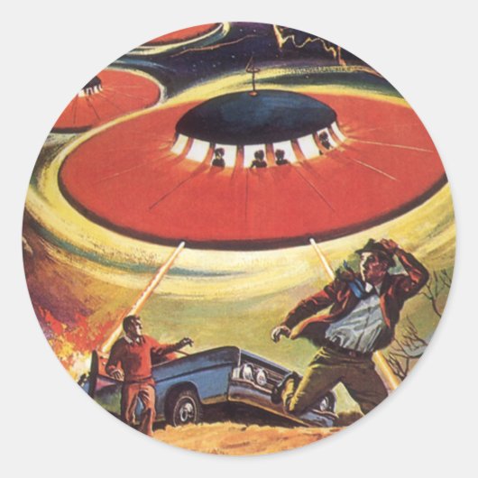  wetenschapscentrum, Sci Fi UFO Alien Invasion Ronde Sticker (Voorkant)