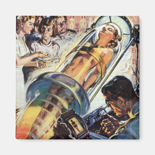  wetenschapscentrum, Woman Lab-experiment Magneet (Voorkant)