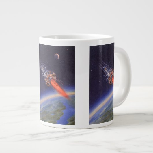  wetenschapscrisis in de ruimte over de aarde grote koffiekop (Voorkant rechts)