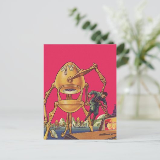 wetenschapscultuur Alien Robot vangt Man Briefkaart (Staand voorkant)