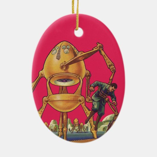 wetenschapscultuur Alien Robot vangt Man Keramisch Ornament (Achterkant)