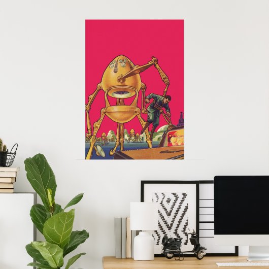 wetenschapscultuur Alien Robot vangt Man Poster (Thuiskantoor)