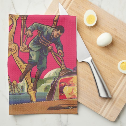 wetenschapscultuur Alien Robot vangt Man Theedoek (Quarter Fold)