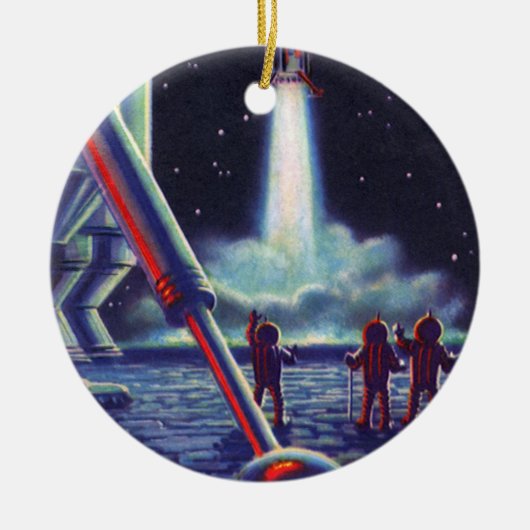  wetenschapscultuur Aliens Wave to Rocket Keramisch Ornament (Voorkant)